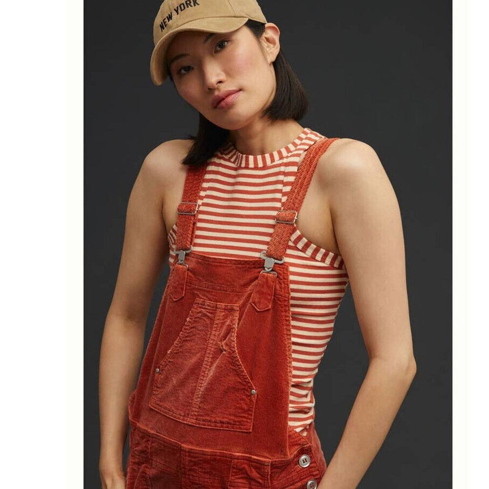 Anthropologie x PILCRO The Wanderer Corduroy Overalls Size 30 Distressed Orange - Picture 3 of 16